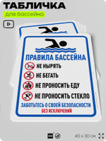 Табличка для бассейна "Правила бассейна", на пляж, для общественной и частной зоны отдыха, информационная, 40х30 см, Silver Plane x Айдентика Технолоджи