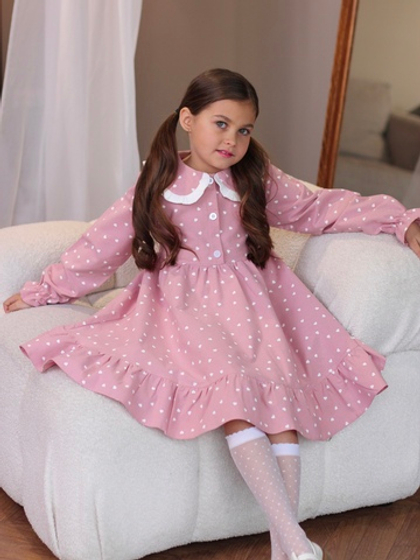 Платье из фланели с длинным рукавом «Сердечки», цвет розовый