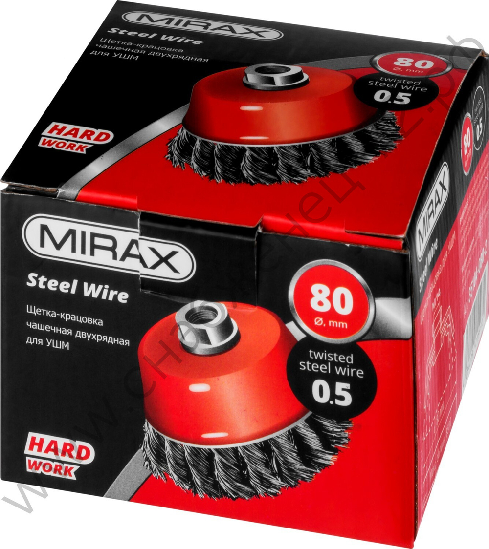 MIRAX 80 мм, жгутированная стальная проволока, 0.5 мм, Щетка-крацовка чашечная (35104-080-2)