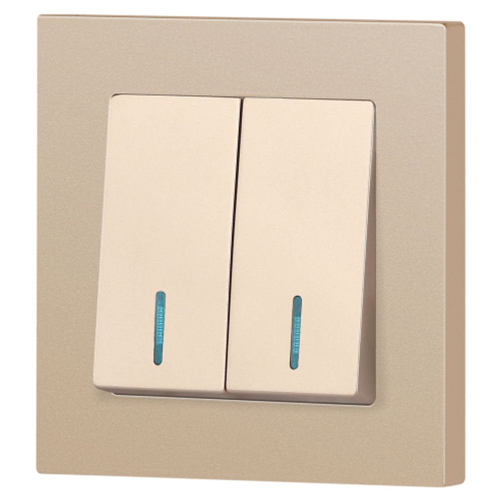 Выключатель Intro Accent 6-105-04 двойной с подсветкой, 10А-250В, IP20, СУ, AL/CU, шампань