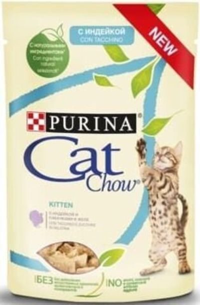 Влажный корм Cat Chow® для котят с индейкой и кабачками в желе, Пауч 85 г