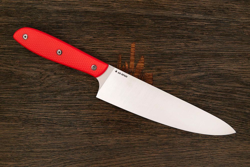 Нож кухонный MOYO Премьер шеф 190мм, сталь AR-RPM9, рукоять G10-extra красный