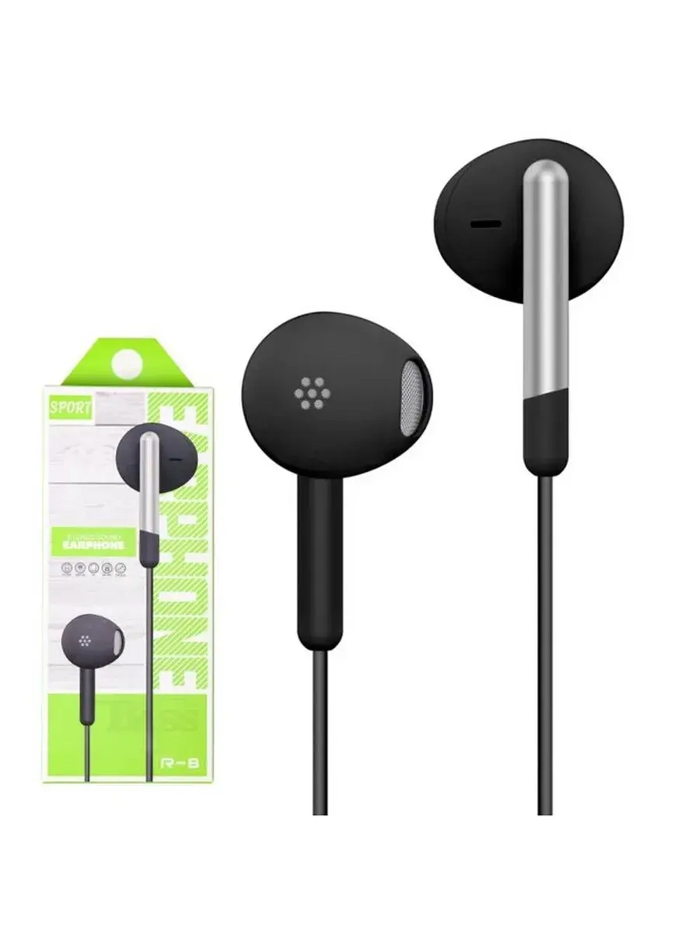 Наушники R-8, проводные, вкладыши, микрофон, 1 м, Jack 3.5 м