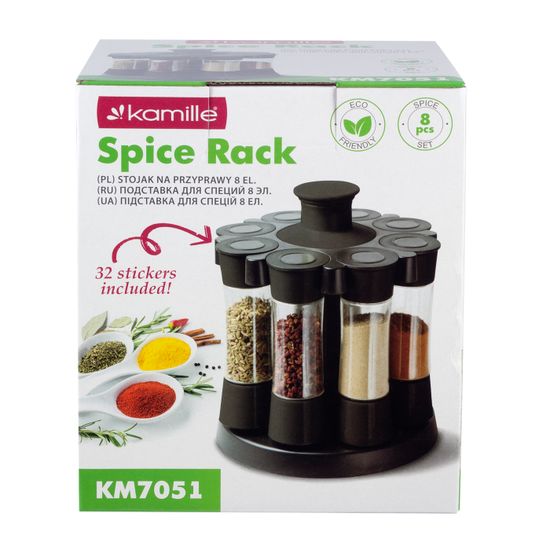 Набор ёмкостей для специй 8 шт. Kamille КМ-7051 на круглой подставке