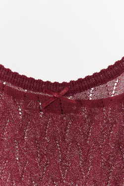 ZARA ТРИКОТАЖНЫЙ ТОП КРУПНОЙ ВЯЗКИ НА БРЕТЕЛЯХ, ГРАНАТОВЫЙ