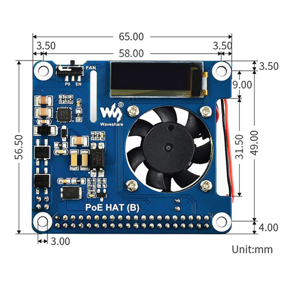 Плата Power over Ethernet HAT (B) for Raspberry Pi Waveshare