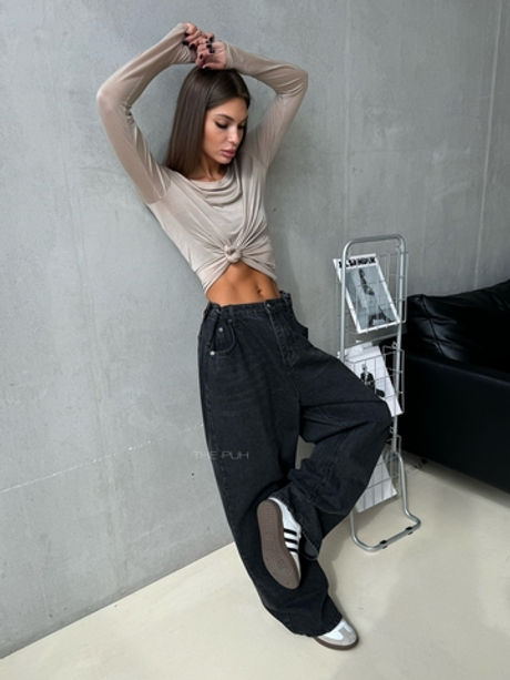 Черные широкие джинсы-трансформеры