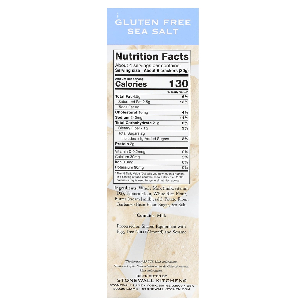 Stonewall Kitchen, Down East Crackers, без глютена, морская соль, 125 г (4,4 унции)
