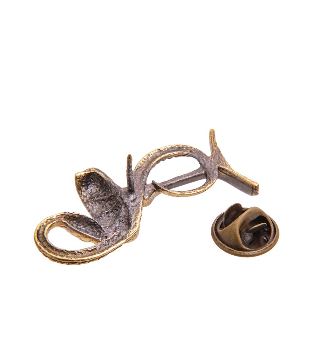 AM-3445 Брошь «Змейка Медицина» (латунь, янтарь)