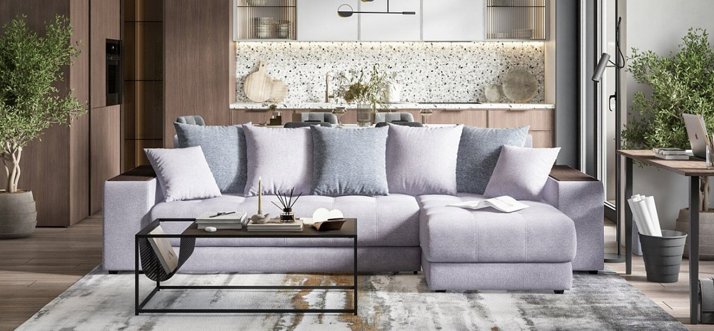 Угловой диван Дубай Рогожка Мальмо платина, Рогожка Венто серый