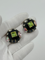 Серьги с чёрной эмалью и разноцветными кристаллами