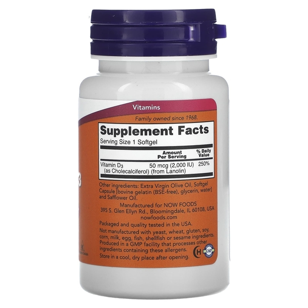 Now Foods Vitamin D3 2000 IU 120 softgels , Витамин Д3