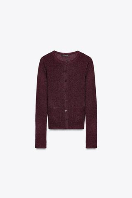 ZARA КАРДИГАН С МЕТАЛЛИЗИРОВАННОЙ НИТЬЮ, ЦВЕТ БУРГУНДСКОГО ВИНА