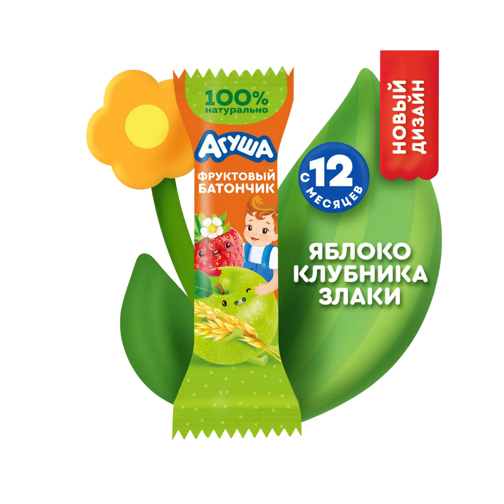 Фруктовый батончик Агуша яблоко-клуника злаки 15 гр