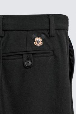 ZARA X DISNEY БРЮКИ ОТ КОСТЮМА С ЗАПЛАТКОЙ MICKEY MOUSE, ЧЕРНЫЙ