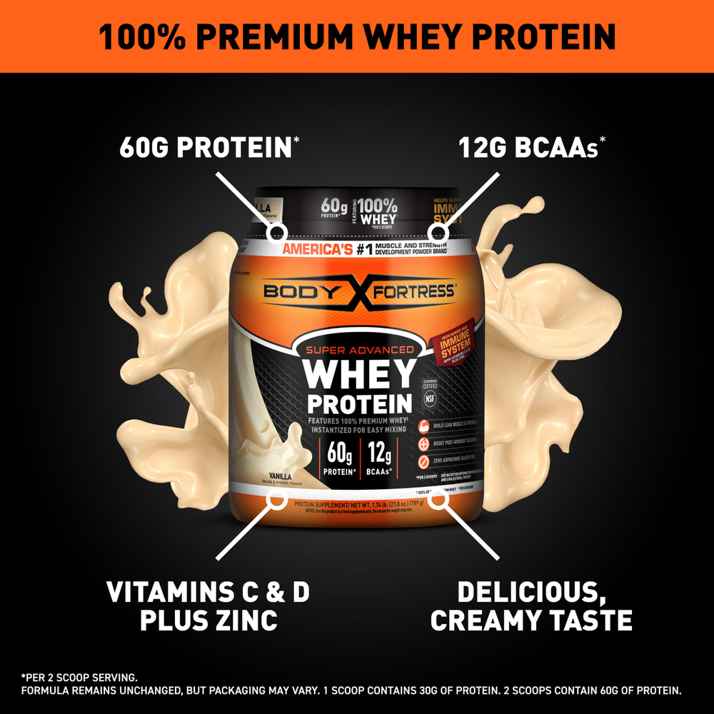 Body Fortress, Super Advanced Whey Protein, улучшенный сывороточный протеин, со вкусом ванили, 792 г (1,74 фунта)