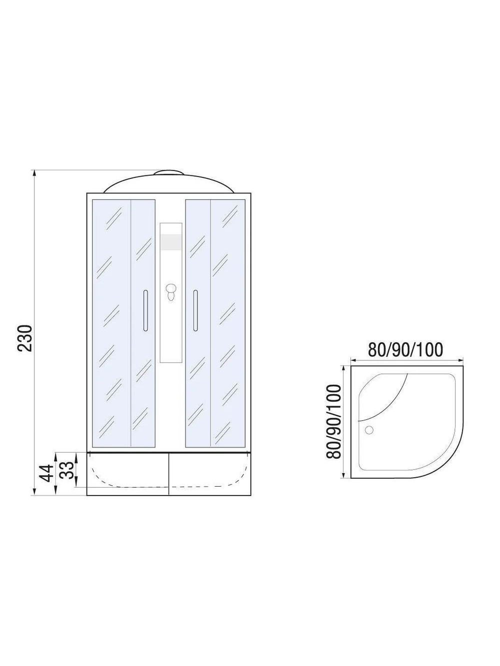Душевая кабина RIVER  DESNA XL 100/44 MT 100х100 см,  матовое стекло, поддон высокий, крыша, увеличенная высота