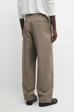 Massimo Dutti Брюки из поплина бочкообразного кроя из хлопка и льна, зеленый