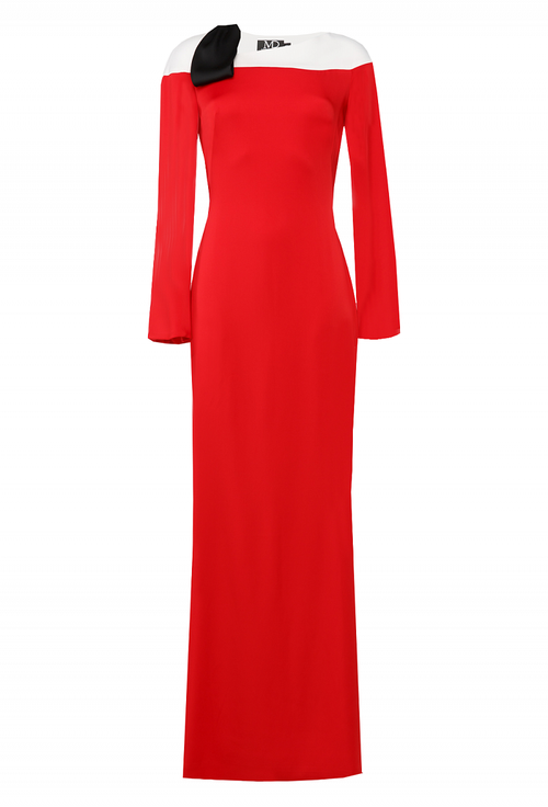 Вечернее платье красное с шарфиком на плече 37 -19FW