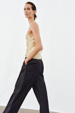 ZARA АТЛАСНЫЙ ТОП С КРУЖЕВОМ — ZW COLLECTION, ЖЕЛТЫЙ