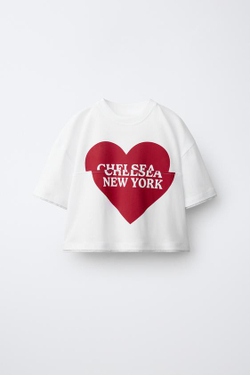 ZARA ФУТБОЛКА С ПРИНТОМ «СЕРДЦЕ», БЕЛЫЙ