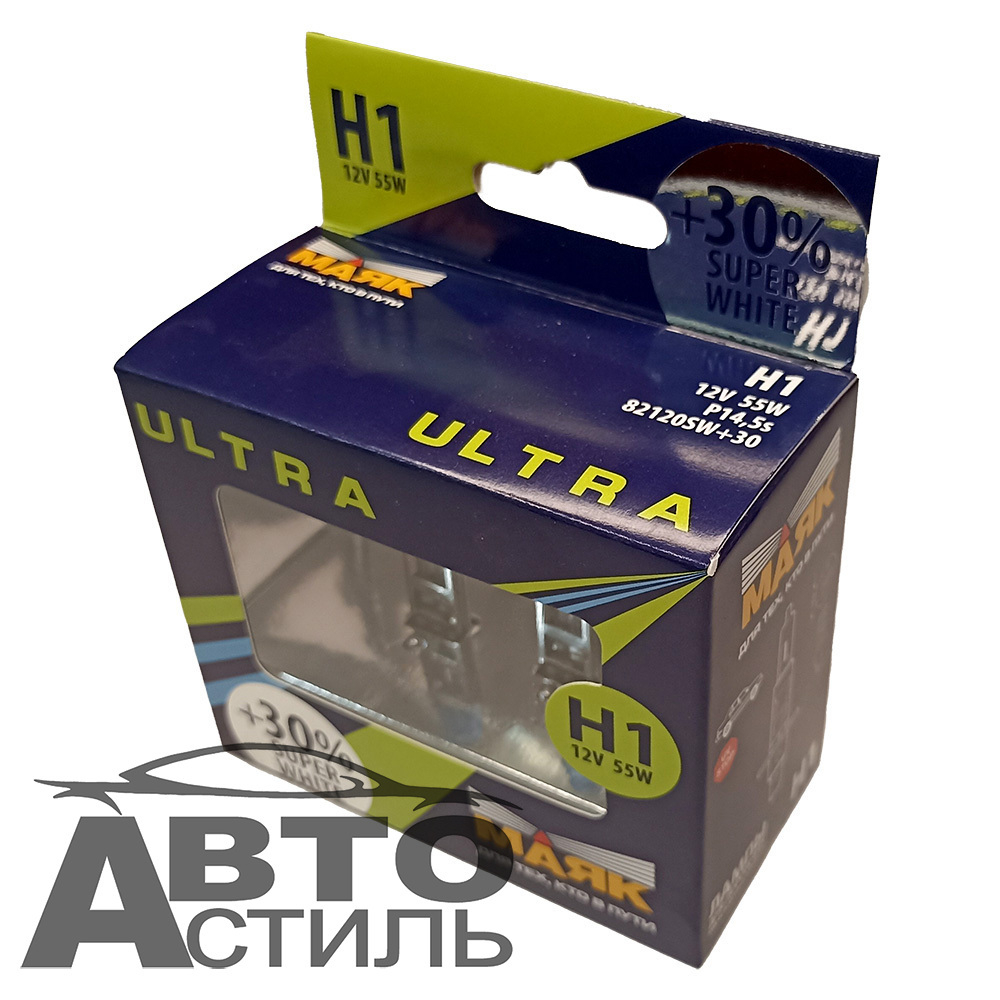 Автолампа H1 12V 55W Маяк   +30% Super White 82120SW+30 (к-т)