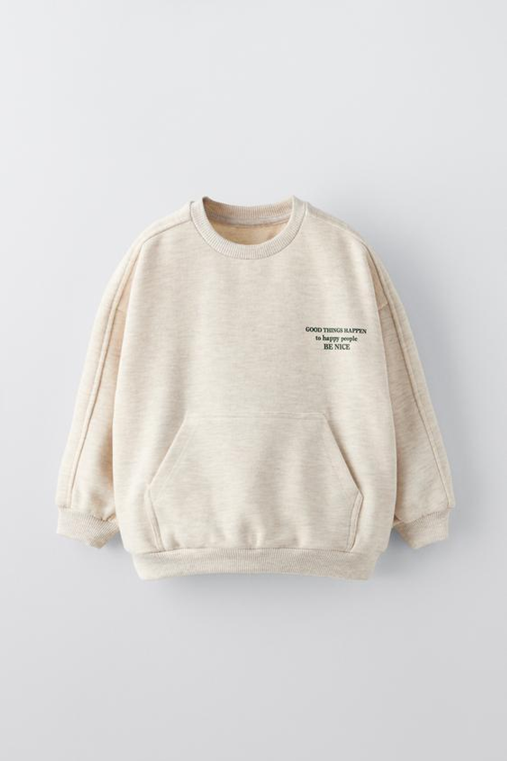 ZARA ТОЛСТОВКА С НАДПИСЬЮ НА КАРМАНЕ, ПЕСОЧНЫЙ