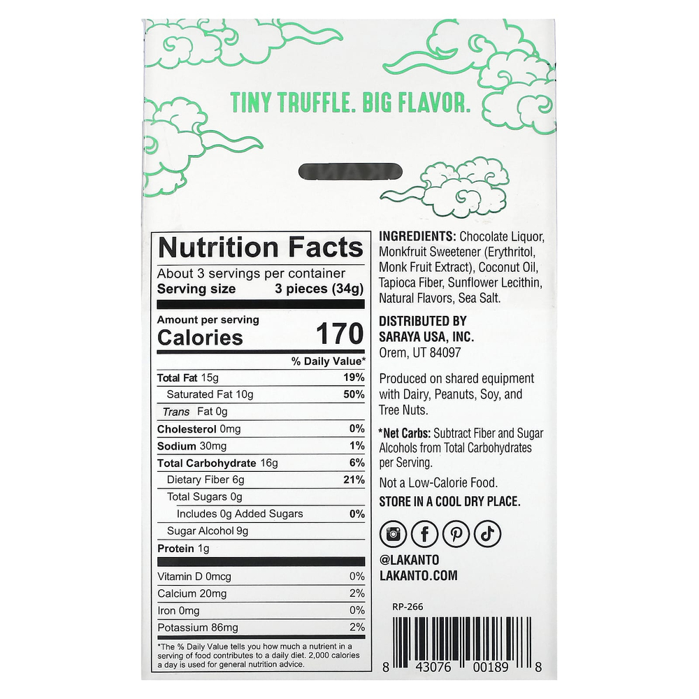 Lakanto, шоколадные трюфели, с мятным вкусом, 9 шт., 103 г (3,63 унции)