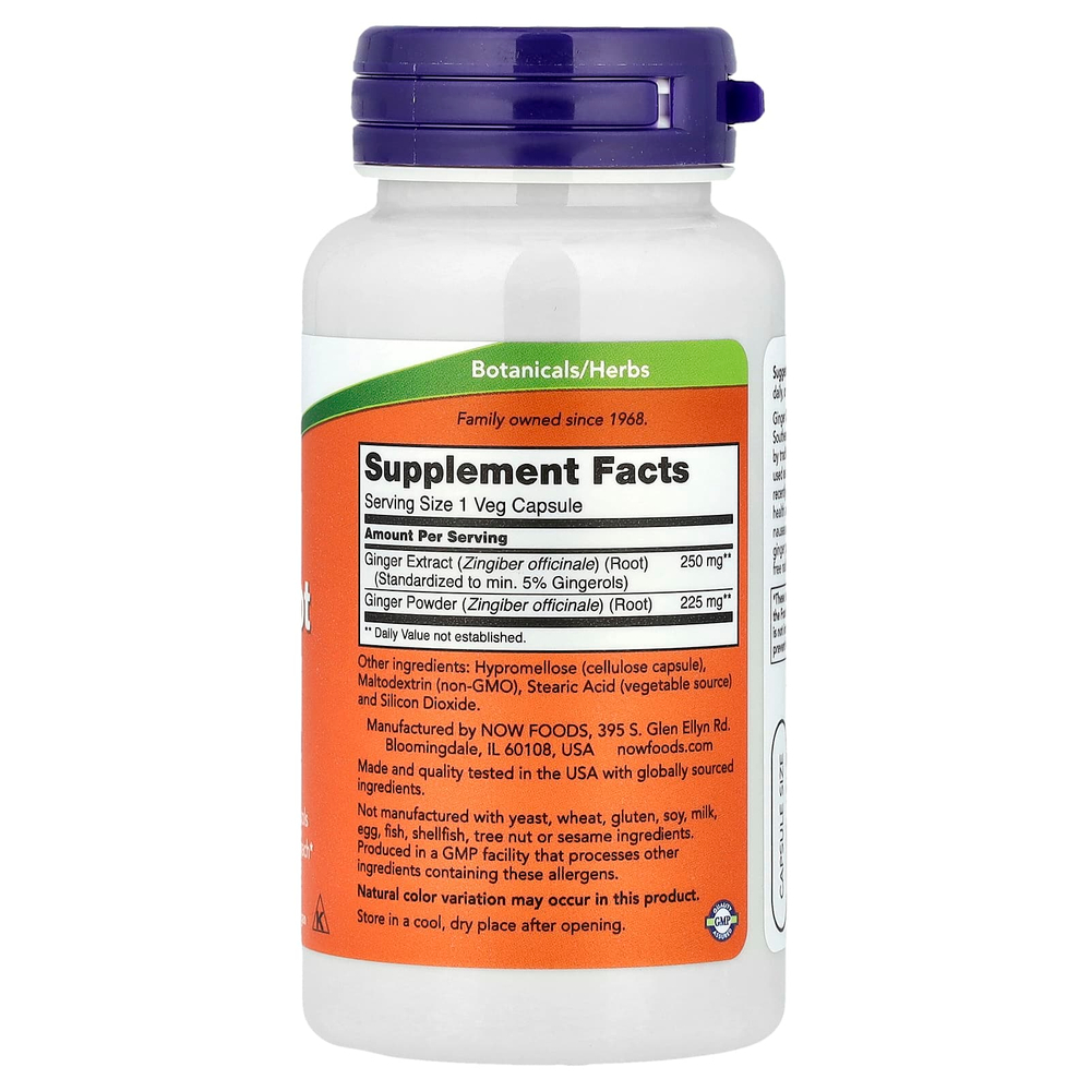 NOW Foods, экстракт корня имбиря, 250 мг, 90 растительных капсул