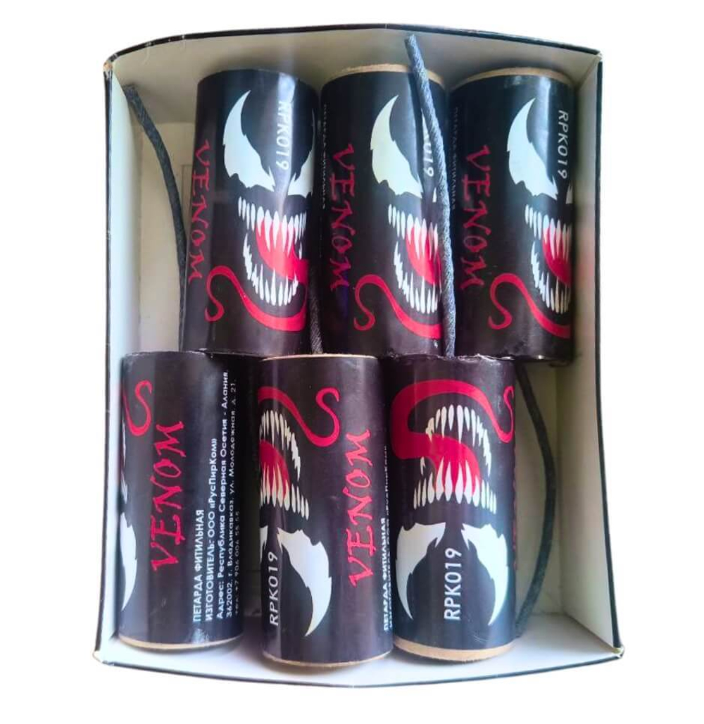 Петарды 'Venom' (RPK019) от РПК Залп, 15 г флэш-состава, упаковка 6 шт.