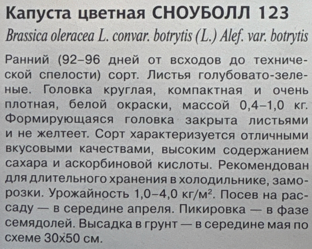 Капуста  цв. Сноуболл 123 0,3 г Р