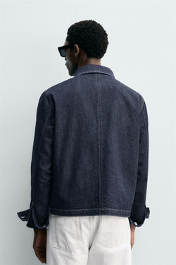 ZARA ДЖИНСОВАЯ КУРТКА-РУБАШКА НА МОЛНИИ, ИНДИГО