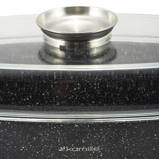 Кастрюля-гусятница 5,5 л. Kamille KM 4433 из литого алюминия с антипригарным покрытием и стеклянной крышкой