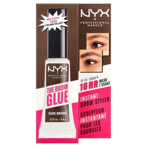 NYX Professional Makeup, The Brow Glue, мгновенная укладка для бровей, 04 темно-коричневый, 5 г (0,17 унции)