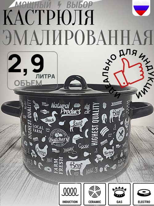 Кастрюля 2,9л с рисунком Ферма черн 1с16с