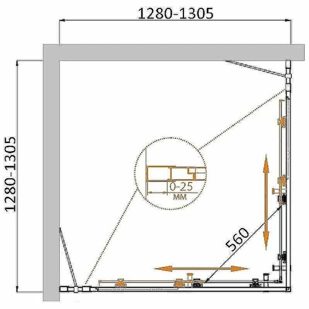 Душевой уголок Cezares Molveno A 22 100+30 C GM IV 130х130 стекло прозрачное/профиль оружейная сталь матовая
