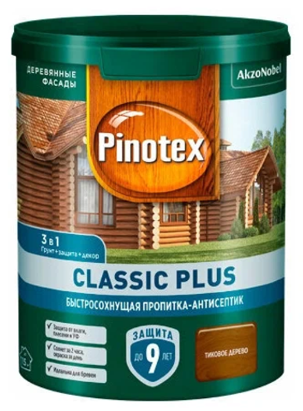 Защитная пропитка Pinotex Classic Plus 3в1 тиковое дерево (0,9л)