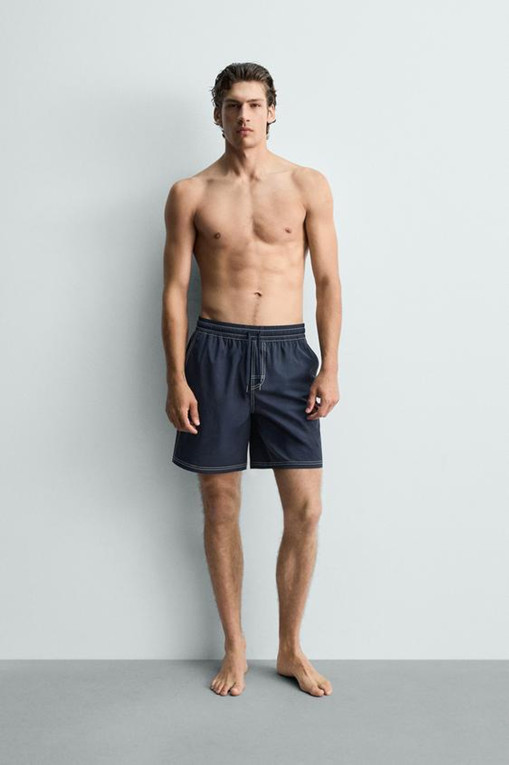ZARA ДЛИННЫЕ ПЛАВКИ С КОНТРАСТНОЙ ОТСТРОЧКОЙ, МОРСКОЙ СИНИЙ