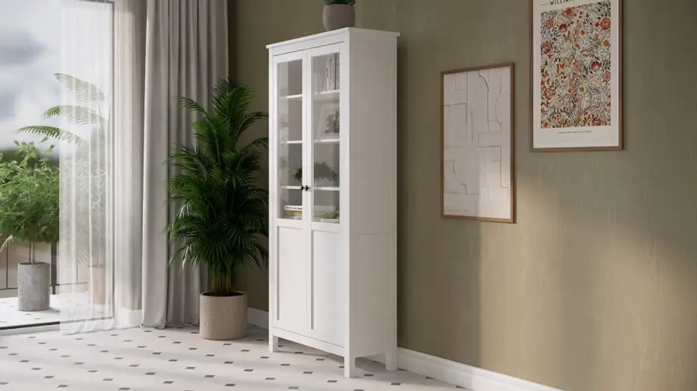Шкаф-витрина стекло/панель - аналог IKEA HEMNES / ХЕМНЭС/ ХЕМНЕС / КЫМОР / ИКЕА 90х198х37 см, белый