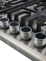 Газовая варочная панель 4 конфорки, нержавейка, с Wok-конфоркой, Электроподжиг, Газ-контроль, Решетки из чугуна, Macbi MBH64WXI.V2-SS