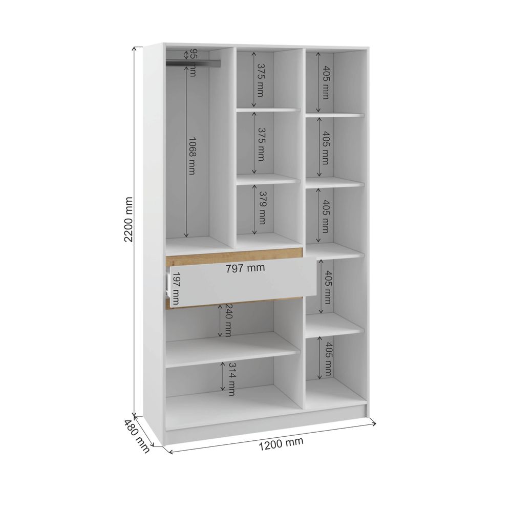 МС Мадера  Шкаф М1200.3 1200*2200*480 (лдсп белый +белый , вставка крафт золотой)