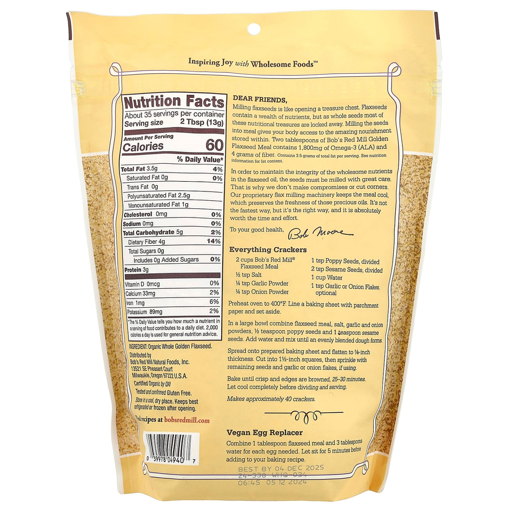 Bob's Red Mill, Органическая мука из золотистого льняного семени, 16 унций (453 г)