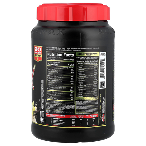 ALLMAX, ISOFLEX®, чистый изолят сывороточного протеина, ваниль, 907 г (2 фунта)
