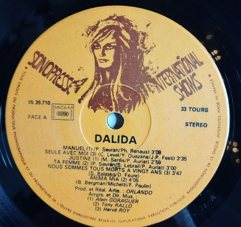 Винтажная виниловая пластинка LP Dalida Manuel (France 1974)