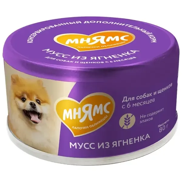 Влажный дополнительный корм Мнямс На каждый день для собак и щенков старше 6 месяцев, мусс из ягненка