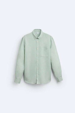 ZARA РУБАШКА ИЗ СМЕСОВОГО ЛЬНА, ЗЕЛЕНЫЙ