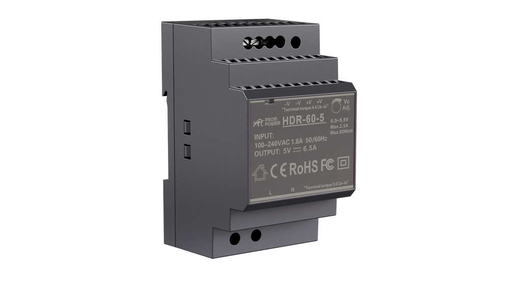 Источник питания PROMPOWER HDR-60-5, на вых. 5 В DC, 6.5А, 32.5Вт. Вх. 85-264В AC (120-370 В DC)