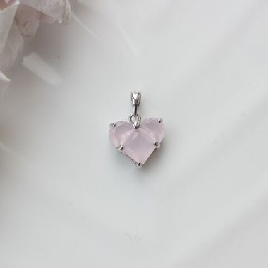Подвеска с Сердце с розовым фианитом, 14 мм, родий, П535