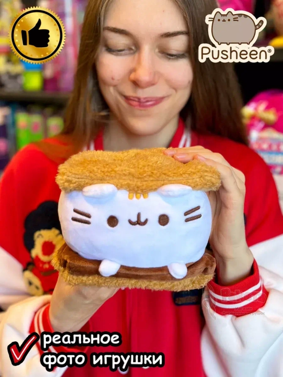 Мягкая игрушка Пушин Кот Кэт плюшевый котик сэндвич бисквит
