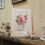 Картина авторская акварельная в раме 30х40 см на стену для интерьера "Шиповник"